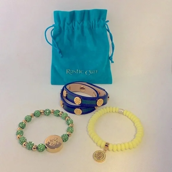 Rustic Cuff Beaded and Leather Wrap Layered Bracelet Set - EUC - Picture 1 of 3